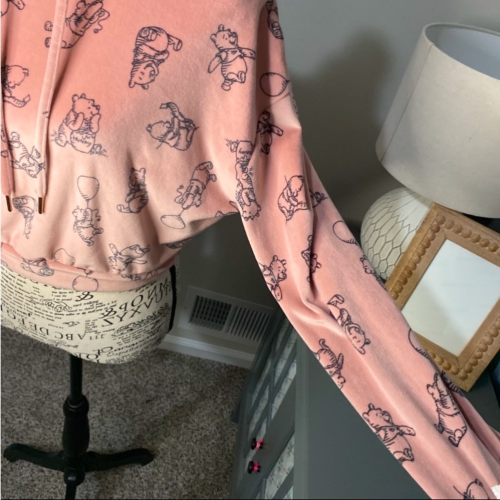 801 Disney Winnie the Pooh x Primark Cares Velour Pink Plush Fleece Crop Hoodie - Picture 9 of 11